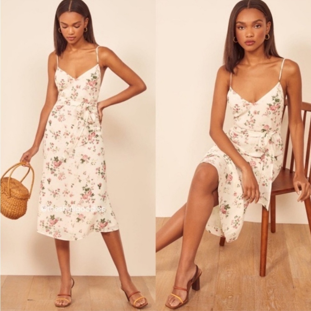 NWT Reformation Dietrich White Pink Floral Midi Dress SIZE 12 M3